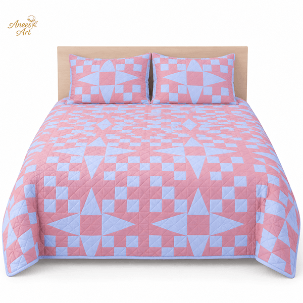 RD#001 - Peach / pale blue comforter with pillows