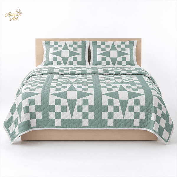 RD#001 - Sage green / white comforter with pillows