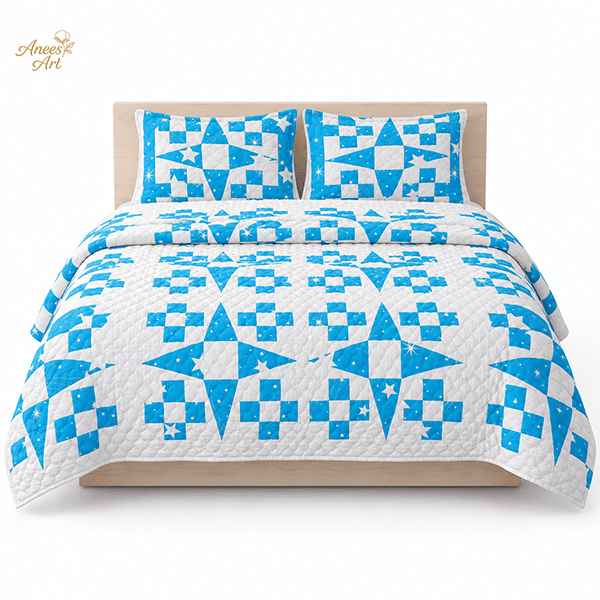 RD#001 - Sky blue / white - printed comforter with pillows