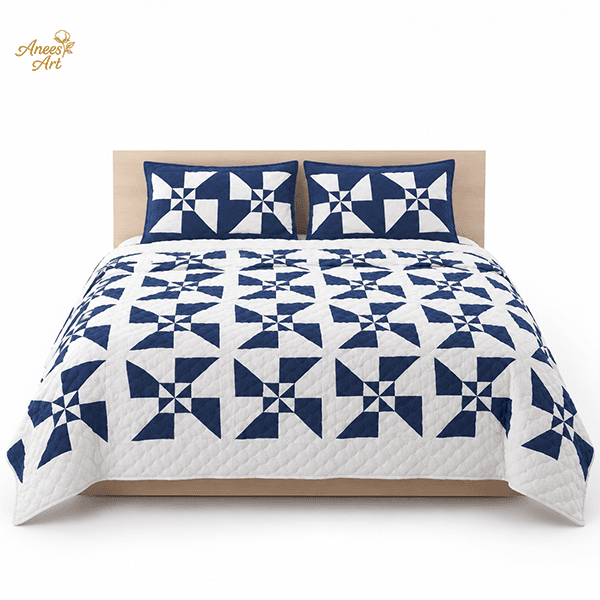 RD#005 - Navy / white comforter with pillows