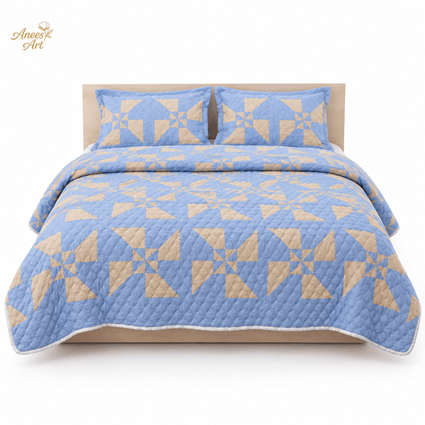 RD#005 - Pale blue / yellow comforter with pillows