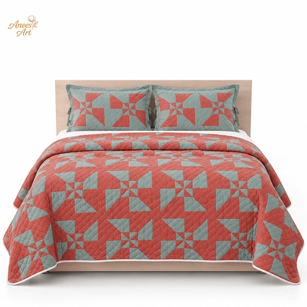 RD#006 - Coral / sage comforter with pillows