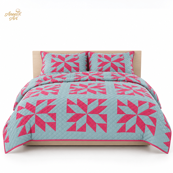 RD#006 - Pink / mint comforter with pillows