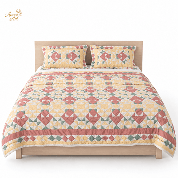 RD#008 - Pastel yellow / rose / sage comforter with pillows