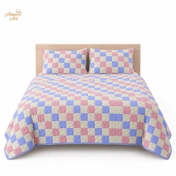 RD#013 - Pastel pink / yellow / blue comforter with pillows