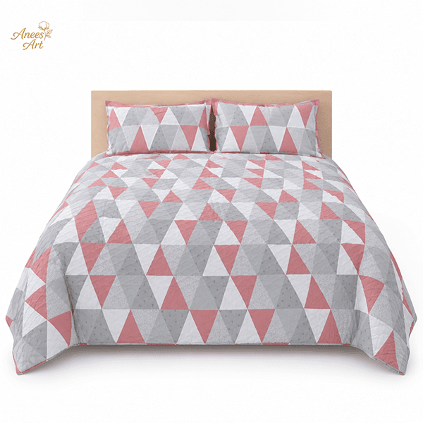 RD#015 - Blush pink / gray / white comforter with pillows