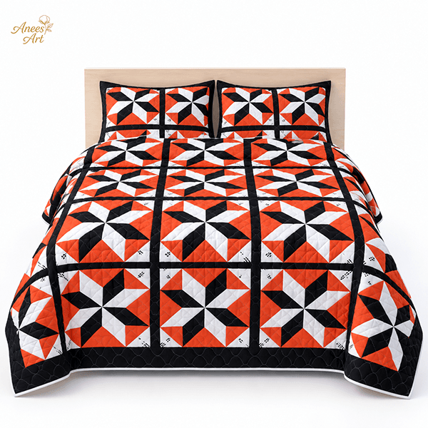 RD#017 - Orange / black / white comforter with pillows