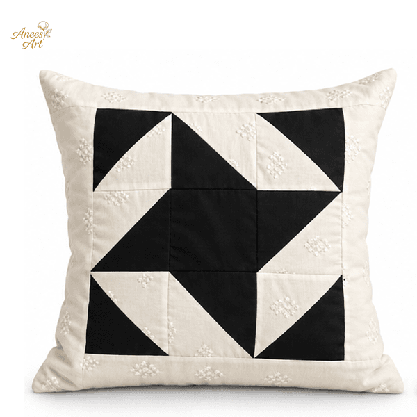 CP001-BW black and white handmade patchwork cushion