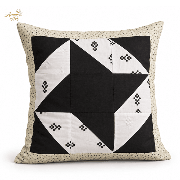 CP001-BWC handmade Black, White & Cream patchwork cushion