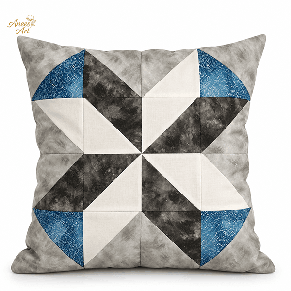 CP002-BCG handmade Blue, Cream & Gray patchwork cushion
