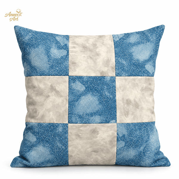 CP003-BC handmade Blue & Cream patchwork cushion