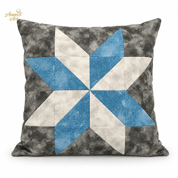 CP003-BGC handmade Blue, Gray & Cream Center patchwork cushion