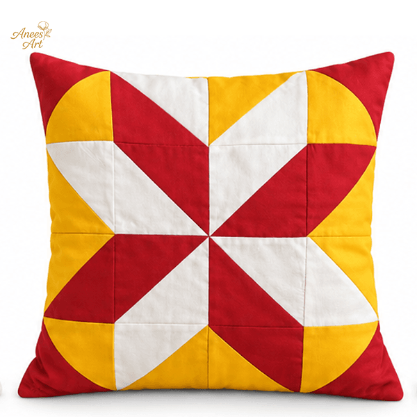 CP006-RYW handmade Red, Yellow & White patchwork cushion
