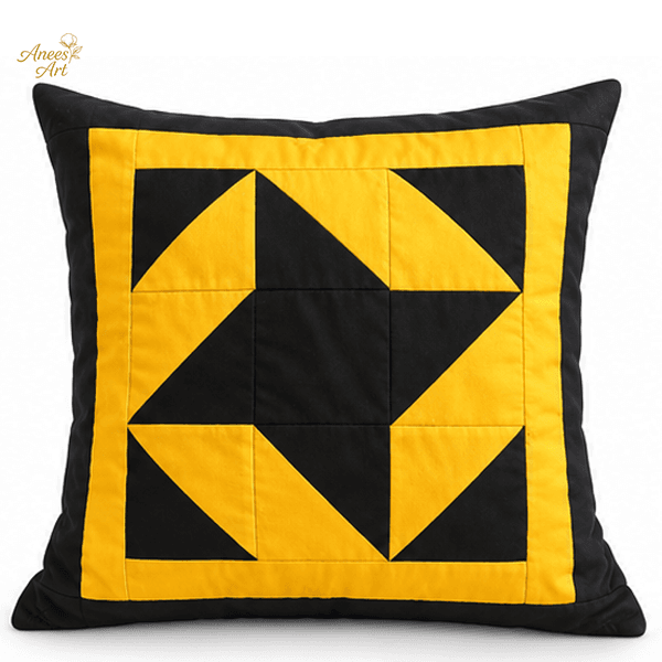 CP007-YB handmade Mustard Yellow & Black patchwork cushion