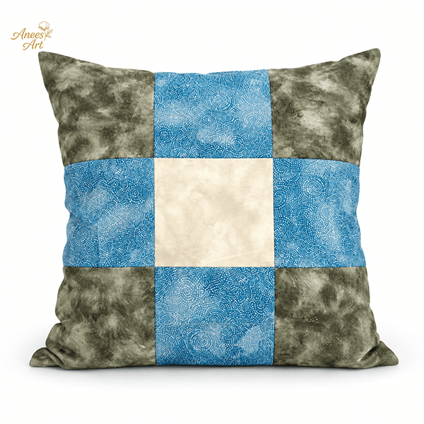 CP010-BGC handmade Blue, Green & Cream patchwork cushion
